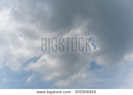 Beautiful Bright Blue Sky With White Fluffy Clouds On A Clear Sunny Day. Royalty High-quality Free S
