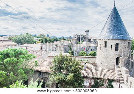 Ramparts Of The Medieval City Of Carcassonne In France