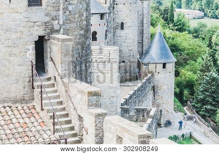 Ramparts Of The Medieval City Of Carcassonne In France