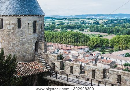 Ramparts Of The Medieval City Of Carcassonne In France