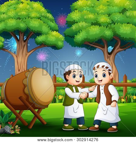 Illustration Of Happy Kid Celebrating Eid Al Fitr