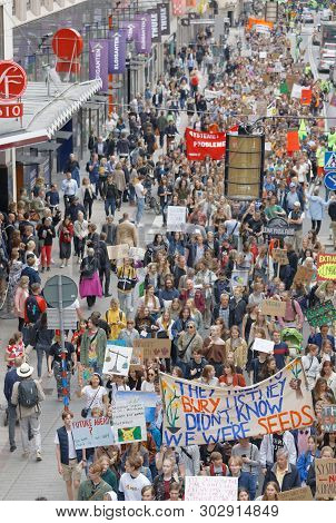 Stockholm, Sweden - May 24, 2019: Global Strike For Future, A Demonstration To Force The Heads Of St