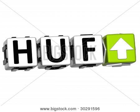 สกุลเงินอัตรา Huf แนวคิดสัญลักษณ์ปุ่มบนพื้นหลังสีขาว
