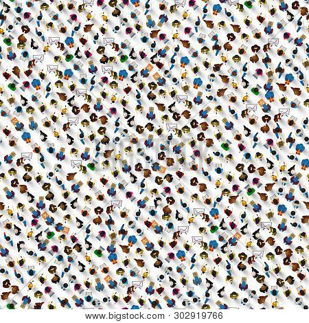 A Crowd Of People On A White Background, Seamless Textute Business Cover.
