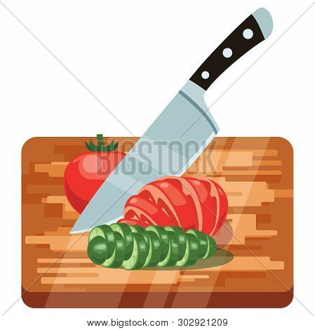 Fresh Vegetables On Woden Cutting Board With Knife