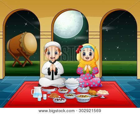Muslim Couple Pray Together Before Break Fasting