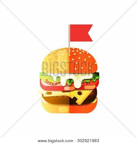 Vector Hamburger Flat Design In Cartoon Style