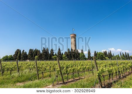 Monumental Tower Of San Martino Della Battaglia Near The Lake Garda In Neo-gothic Style, 1878. Natio
