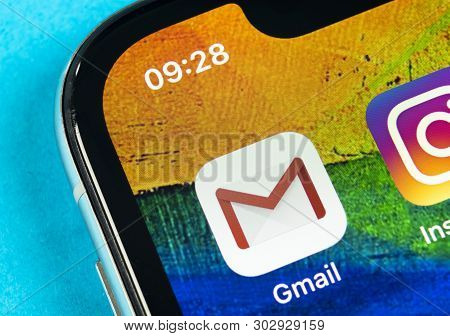 Helsinki, Finland, May 4, 2019: Google Gmail Application Icon On Apple Iphone X Smartphone Screen Cl