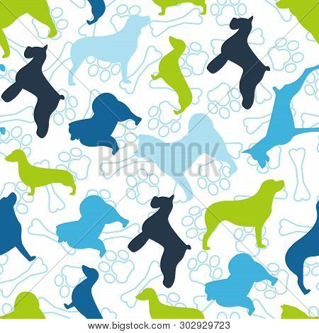 Flat Dog Vector Seamless Pattern And Background