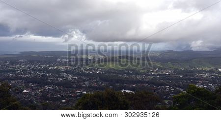 View Of Coffs Harbour From Forest Sky Pier, Which Is A Lookout Pier With Sweeping Views On A Cloudy 