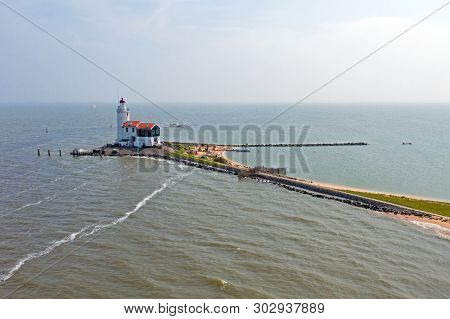 Aerial from a traditional lighthouse Het Paard van Marken in Marken the Netherlands