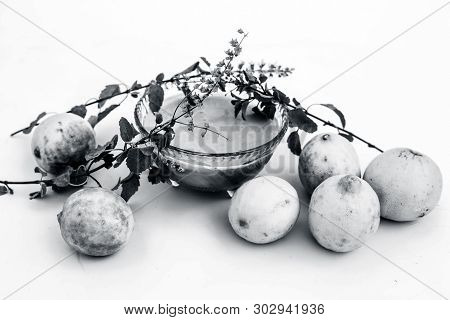 Lemon Face Pack Isolated On White I.e. Lime Juice Well Mixed With Tulsi Or Holy Basil's Juice.used F