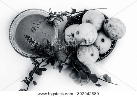 Lemon Face Pack Isolated On White I.e. Lime Juice Well Mixed With Tulsi Or Holy Basil's Juice.used F