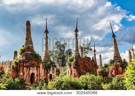Shwe Indein Pagoda In The Village Of Indein, Near Ywama, Inle Lake, Myanmar Burma