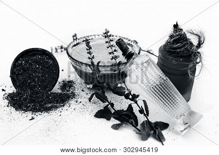 Tulsi Face Pack Isolated On White Consisting Of Sandal Wood Powder Well Mixed With Tulsi Leaves With