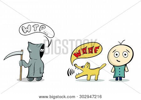 The Character Death And The Little Man With The Barking Dog