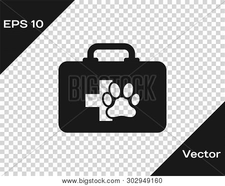 Grey Pet First Aid Kit Icon Isolated On Transparent Background. Dog Or Cat Paw Print. Clinic Box. Ve