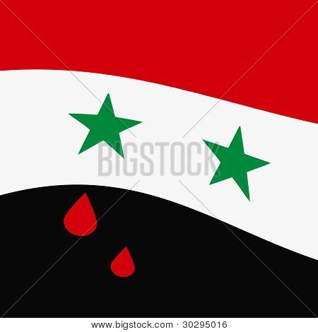 Bandiera Siria agitando con lacrime rossi sangue