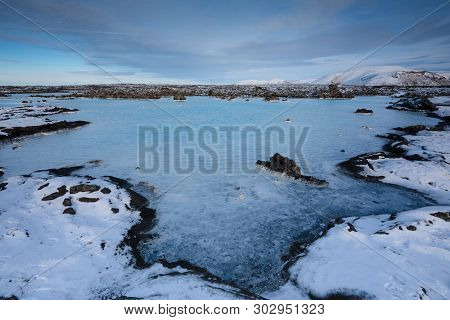 Panoramic View Over The Blue Lagoon Close To Grindavik, Wintertime In Iceland, Europe