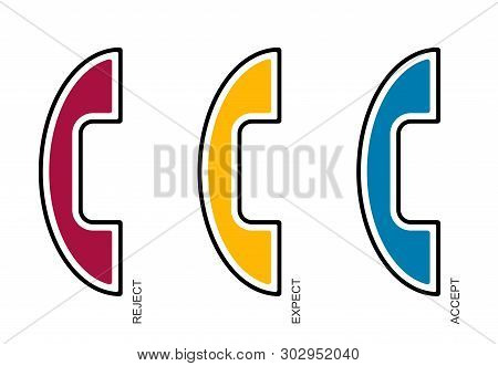 Flat Linear Design. Missed, Waiting, And Received Call Icons For Applications, Public Areas, And Web