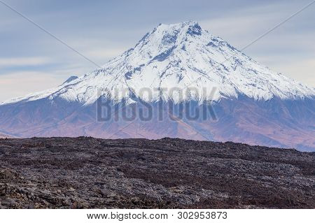 Snow- Capped Mount Bolshaya Udina, Volcanic Massive, One Of The Volcanic Complex On The Kamchatka Pe
