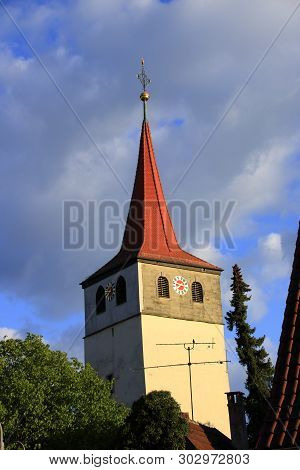 Recording Of The Historic Church Tower In The Village Of Weissach In The Backyard