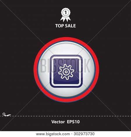 Blue Wheel Icon Inside Rectangle, Cube, Frame, In Blule, Red Circle, Black Font...vector Eps10, Top 
