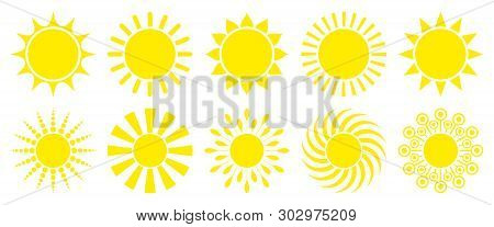 Set Of Ten Yellow Graphic Sun Icons