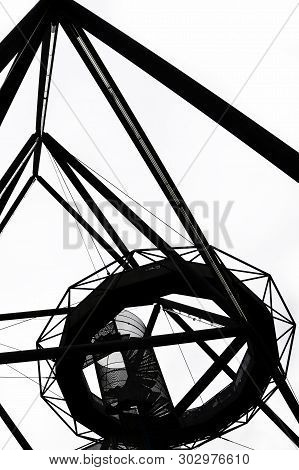 Black And White Picture Of The Steel Construction Of Tetrahedron In German Bottrop Taken From Below 