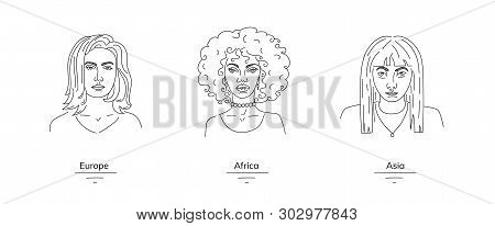 Different Nations Female Representetives, Graphic Illustraton Of Women Of Various Nationalities