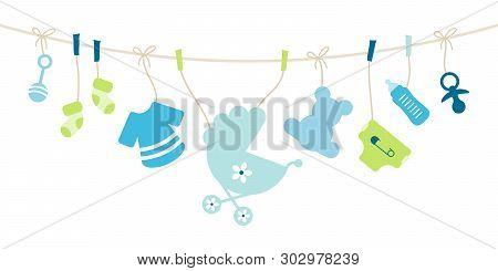 Hanging Baby Icons Boy Bow Blue And Green