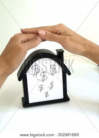 House With A Dollar Sign. Sale Of Immobility, Earnings At Home