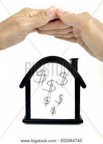 House With A Dollar Sign. Sale Of Immobility, Earnings At Home