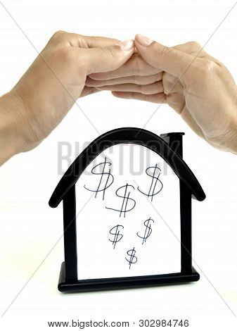 House With A Dollar Sign. Sale Of Immobility, Earnings At Home