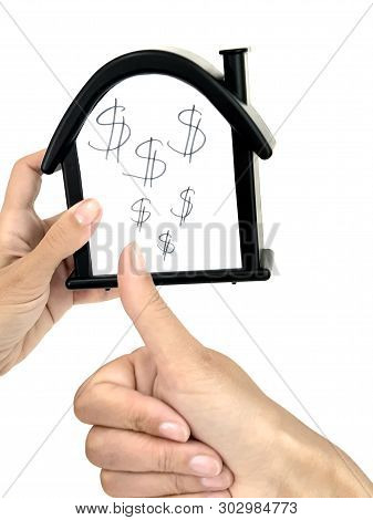 House With A Dollar Sign. Sale Of Immobility, Earnings At Home