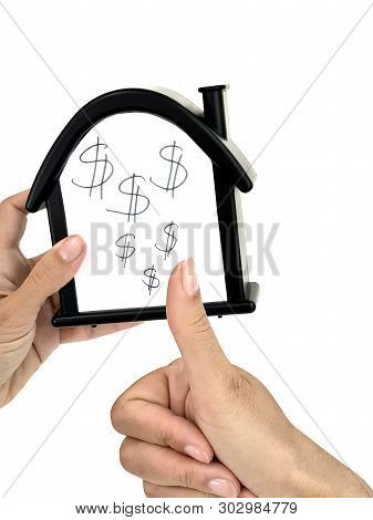 House With A Dollar Sign. Sale Of Immobility, Earnings At Home