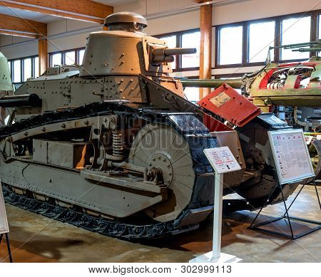Parola, Finland - May 2, 2019: Tank Museum In The City Of Parola. The First Tank Of The Modern Layou