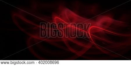 Closeup Of Neon Red Light Pattern Using Light Painting Technique In A Black Background With Copy Spa