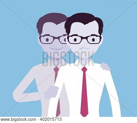 Self Help Man, Health, Psychological Problems Solving. Young Man In Bipolar Or Mental Disorder, Shif