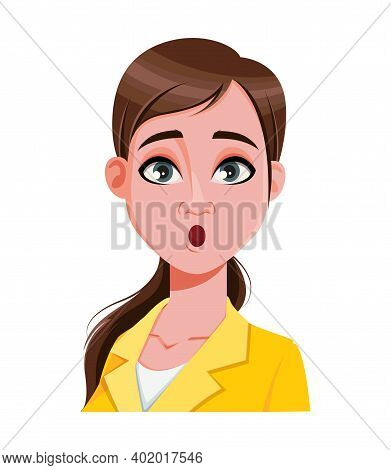 Stock Vector. Face Expression Of Beautiful Woman, Surprised. Female Emotion. Cute Cartoon Character 