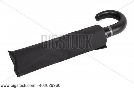 Folded Black Umbrella Isolated On White Background And Png File With Transparent Background