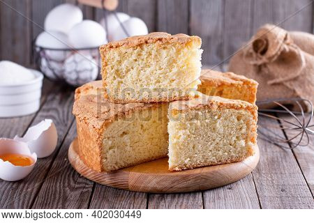 Clasic Sponge Cake, Selective Focus. Homemade Cake.