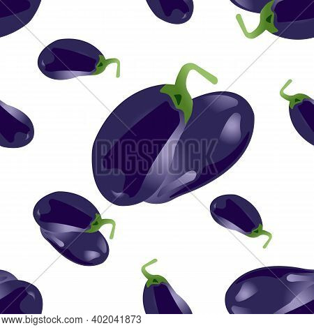 Seamless Background From Purple Eggplants. Vector Illustration Isolated On White Background.