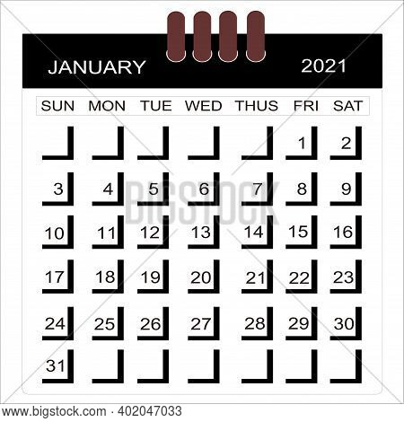 Simple Minimal Design Calendar 2021, Calendar Template For January 2021, January 2021 Sign