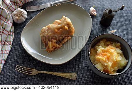 Cabbage Rolls With Meat, Rice And Vegetables. Stuffed Cabbage Leaves With Meat And Mashed Potatoes S