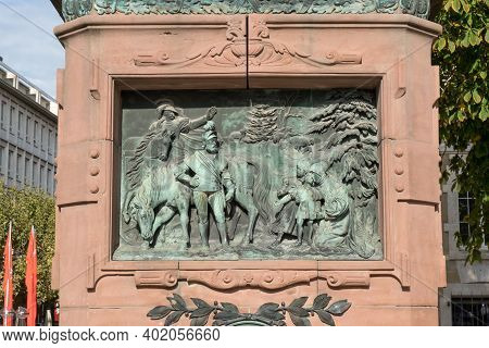 People And Animal Statues At Castle Square In Stuttgart, Germany