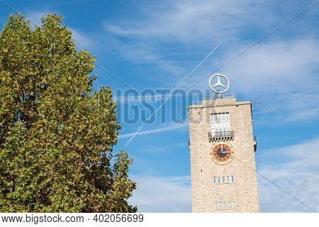 Stuttgart,germany - November 17, 2020:mercedes (daimler) Tower Next To Train Station In Stuttgart Ci