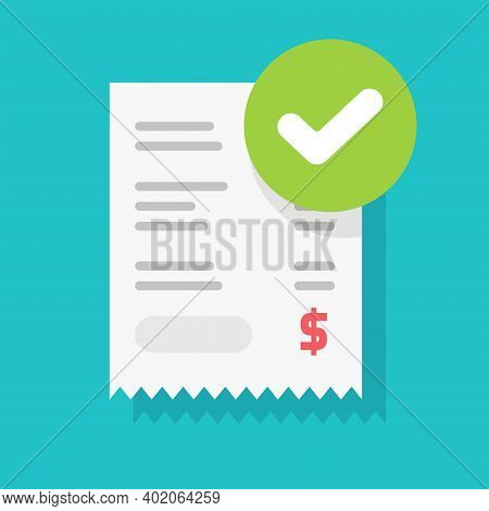 Success Approved Payment Check Mark Notification On Paper Receipt Bill Invoice Vector Flat Cartoon I
