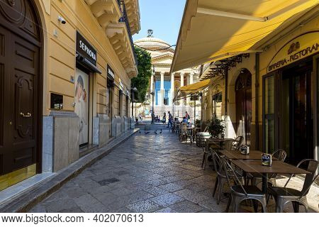 Palermo, Sicily, June 27, 2019: The Historic Center Of Palermo, Via Bara All'olivella